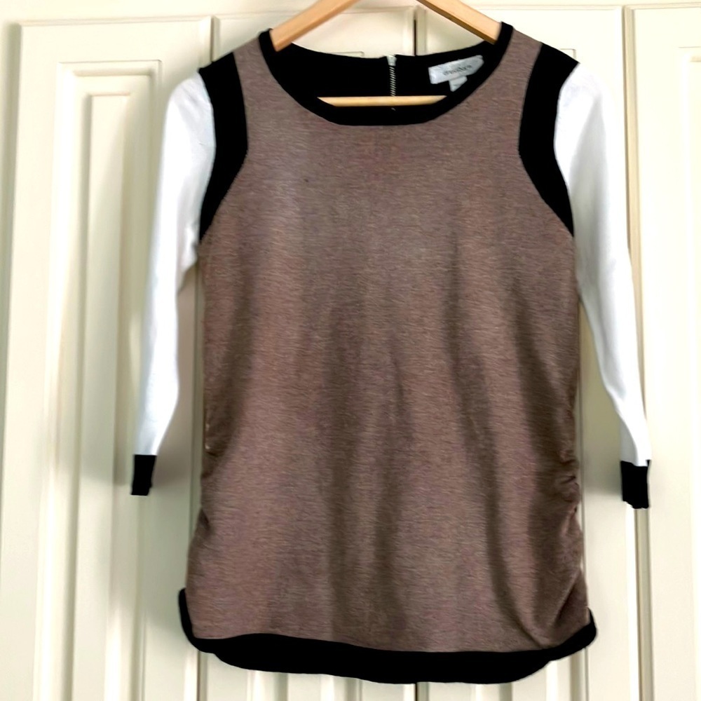 DressBarn Scoop Neck Long Sleeved Zip Up Sweater Size Petite M Preppy Classic